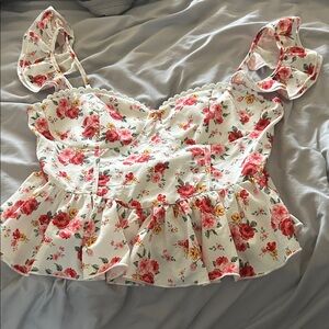 SHEIN Floral Ruffle Blouse in Red and Pink